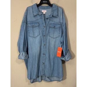 SofiaVergara Boyfriend Oversized Tunic Shirt XXXL(22) Lt Wash Denim Chambray NEW